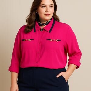 Vtg 90s Pride & Joy Button Womens Top 22W Equestrian Preppy Heritage Gold Bit 80